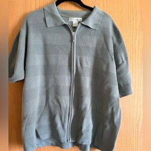 Dressbarn Green Striped Full Zip Collared Short Sleeve Knit Sweater Plus 18/20